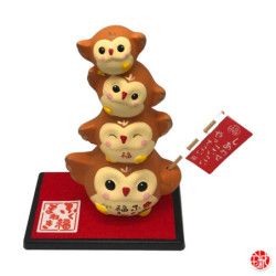 Totem chouettes FUKURO Bonne Chance! en argile (h10cm)