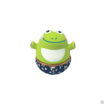 Culbuto Yurayura céramique et tissus japonais chirimen bleu Chouette KAERU ryote (h3.5cm)