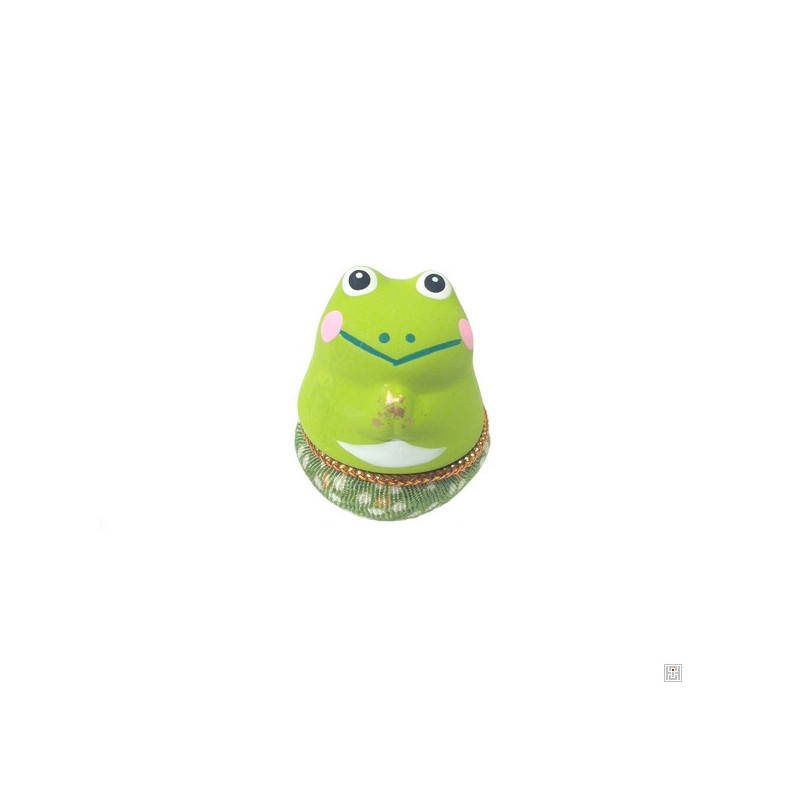Culbuto Yurayura céramique et tissus japonais chirimen vert Chouette KAERU onegai  (h3.5cm)
