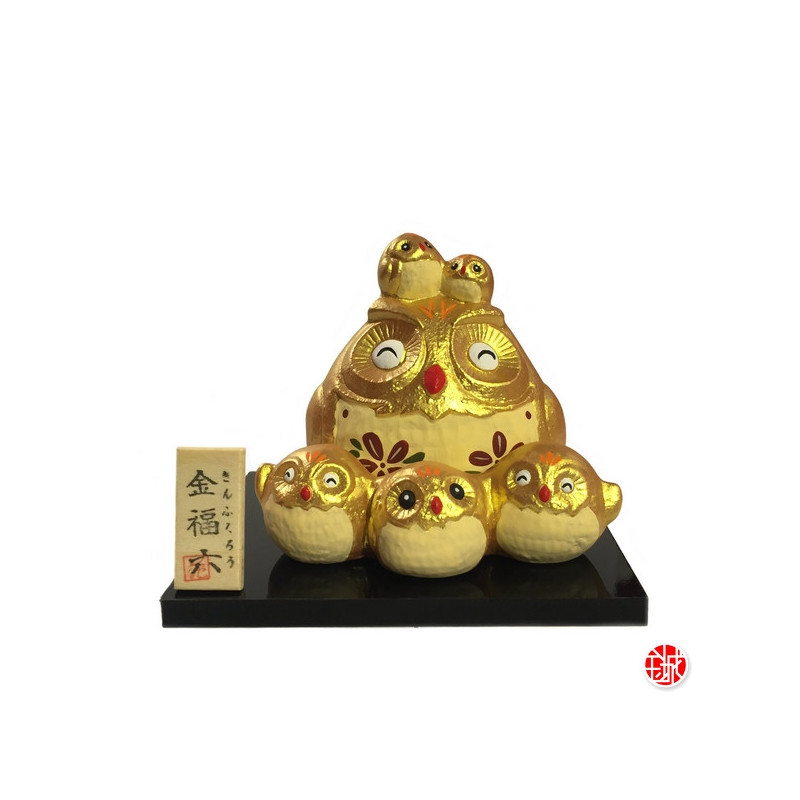 Famille chouettes KiNFUKURO doré (h6.5cm)
