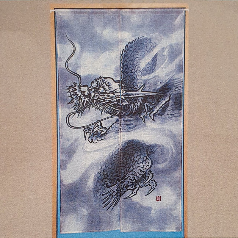 Rideau de porte japonais NOREN sumi-e DRAGON RYU L85*h150cm 85% polyester 15% lin
