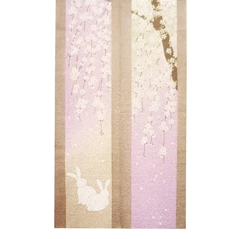 Rideau de porte japonais, Noren LAPiNS et FLEURS de CERiSiER L85xh150cm 100% polyester