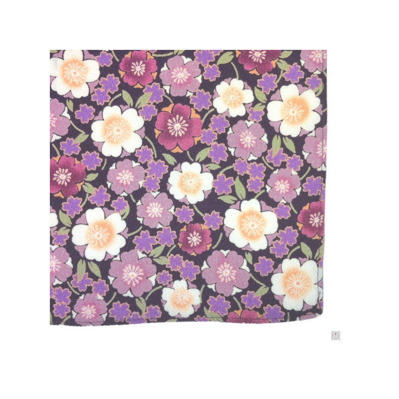 Furoshiki FLEURS de CERiSiER violet en chirimen (100x100cm)