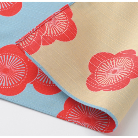 Furoshiki UME bleu turquoise / beige 100% coton (104x104cm)