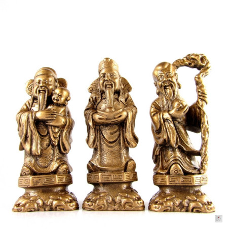 3 bonheurs en résine doré (h12cm)