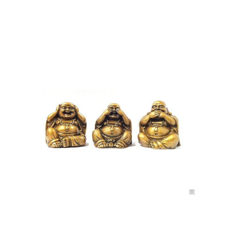 3 sages Hotei (Prospérité) en résine doré (h7cm)