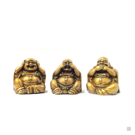 3 sages Hotei (Prospérité) en résine doré (h7cm)