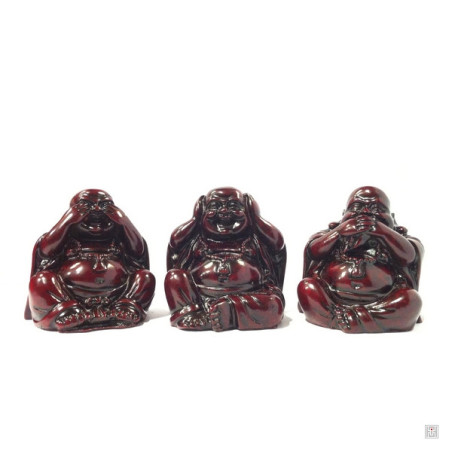 3 sages Hotei (Prospérité) en résine marron (h7cm)