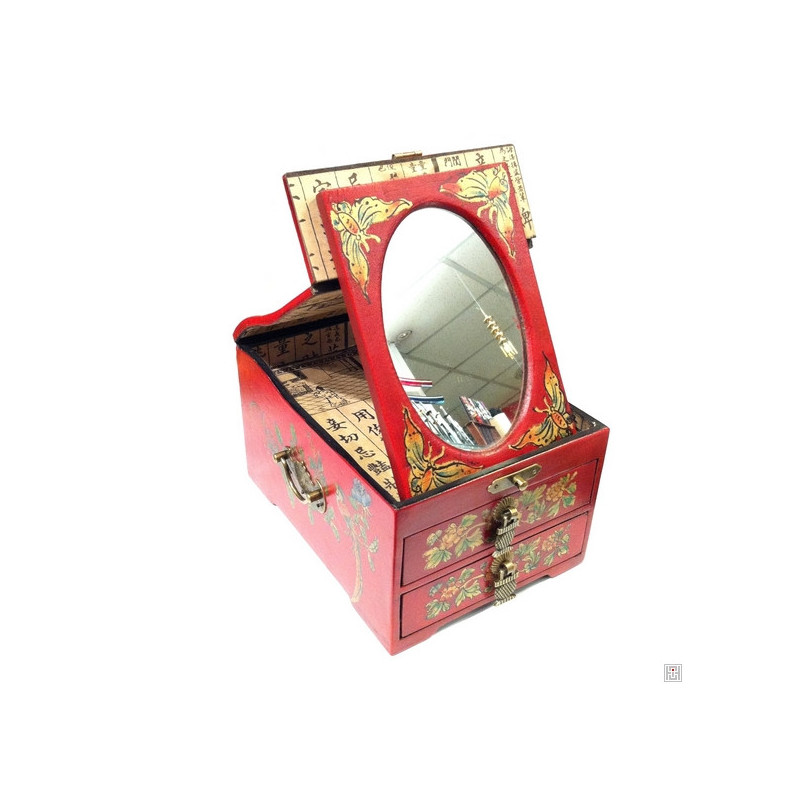 Boîte à bijoux avec miroir et 2 tiroirs FLEURS & OiSEAU (L17xP21xh12cm)