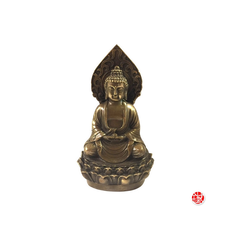 Bouddha AMiTA assis sur lotus en bronze (h14cm)