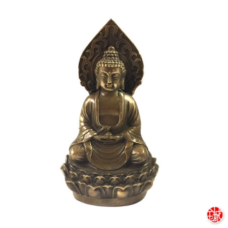 Bouddha AMiTA assis sur lotus en bronze (h14cm)