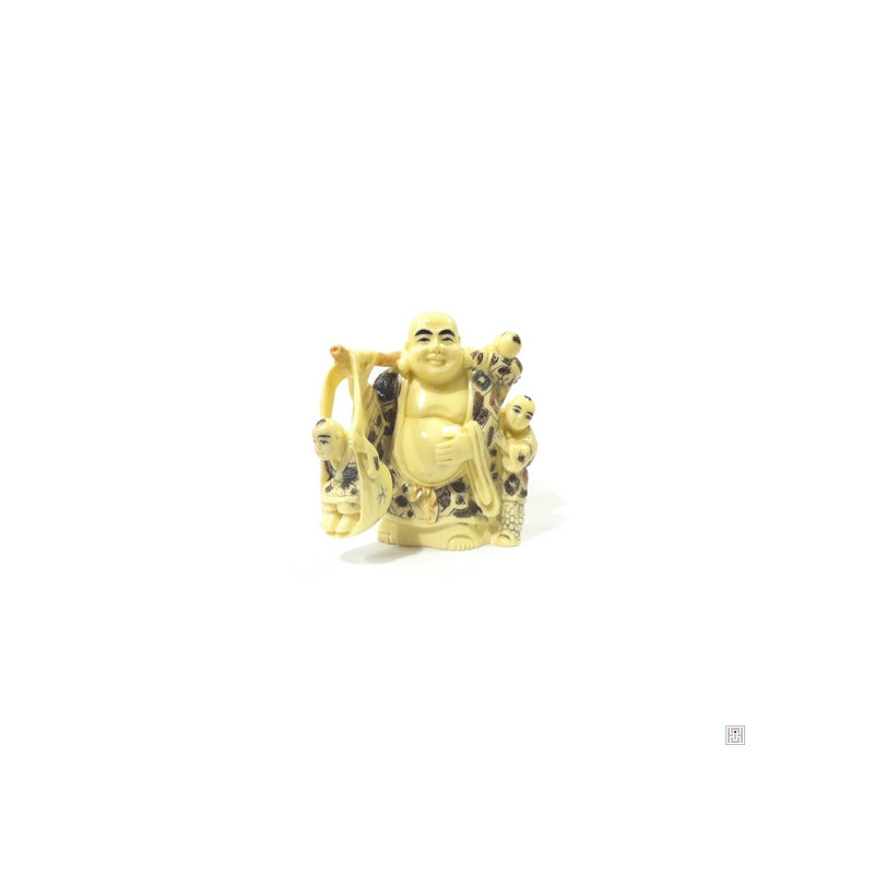 Bouddha de la prospérité HOTEi (Prospérité) avec 3 enfants en ivoirine (h6.5cm)