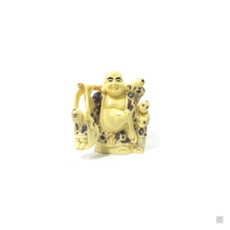 Bouddha de la prospérité HOTEi (Prospérité) avec 3 enfants en ivoirine (h6.5cm)