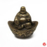 Bouddha de la prospérité Hotei assis sur lingot Dragon et Phoenix en bronze (h10cm)