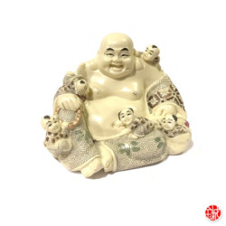 Bouddha de la prospérité Hotei aux enfants en ivoirine (h11cm)