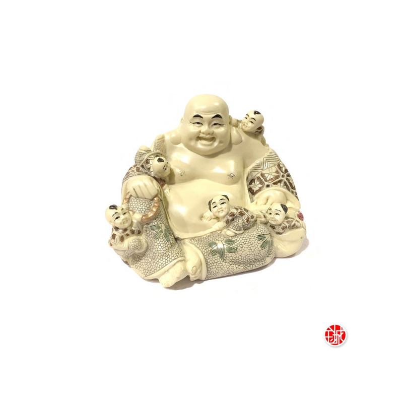 Bouddha de la prospérité Hotei aux enfants en ivoirine (h11cm)