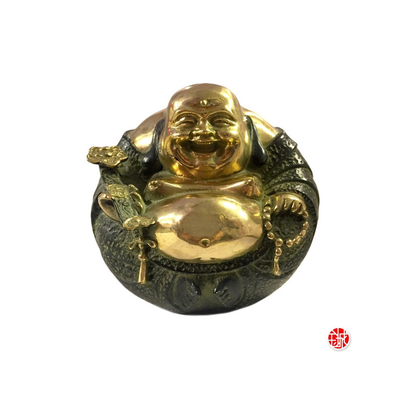 Bouddha de la prospérité Hotei rond en bronze (h14cm)