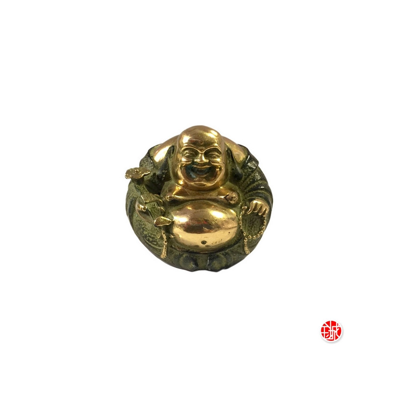 Bouddha de la prospérité Hotei rond en bronze (h7cm)