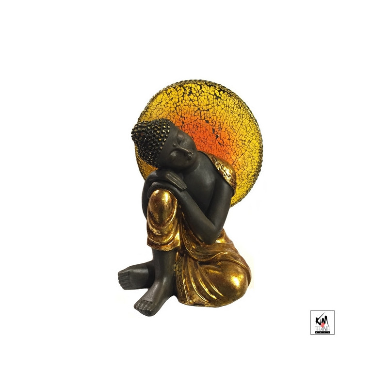 Bouddha endormi AURéOLE en résine noir et or (h23cm)