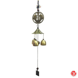 Carillon Pagode 3 cloches BONhEUR et DOUbLE POiSSONS (abondance) h45cm