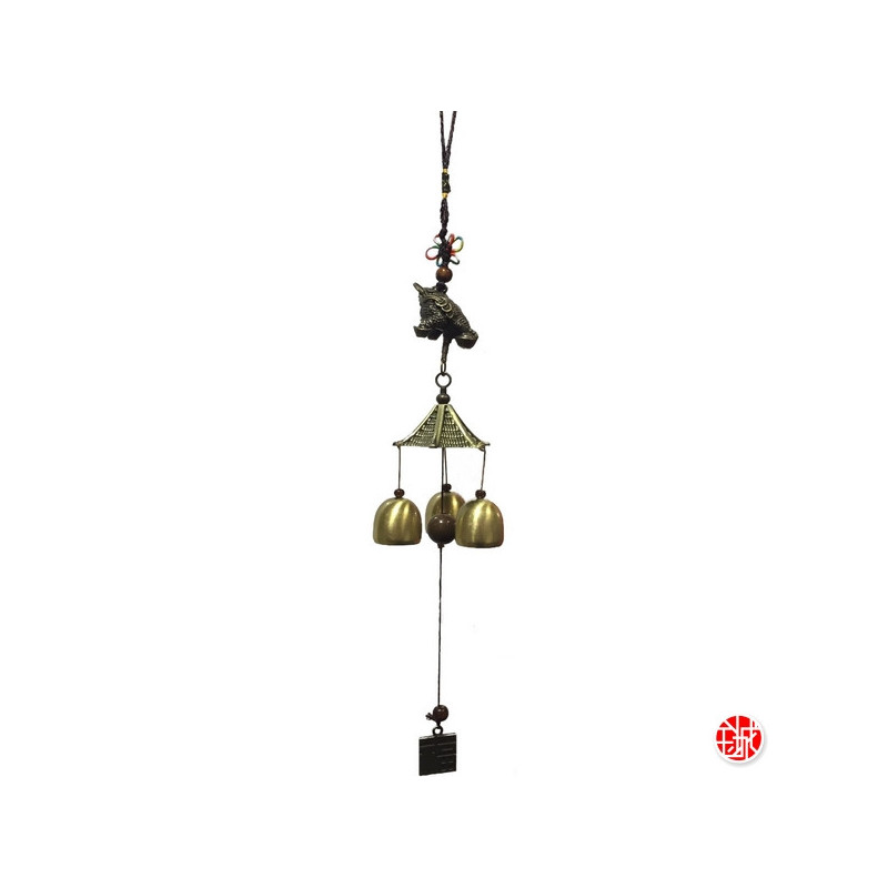 Carillon Pagode 3 cloches Jin Chan (crapaud de la fortune) h45cm