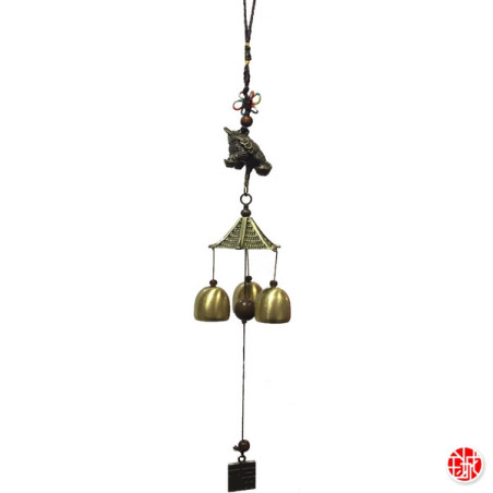 Carillon Pagode 3 cloches Jin Chan (crapaud de la fortune) h45cm