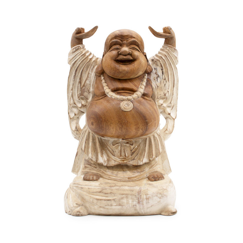 Grand Bouddha Hotei  (Prospérité, Bonheur Richesse) en bois de suar h40cm (Indonésie)