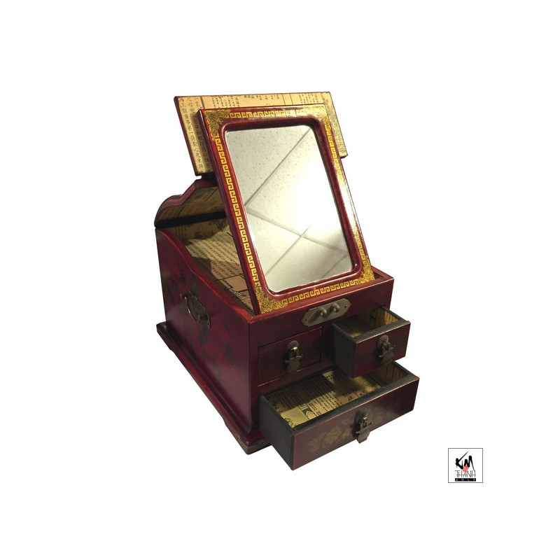 Coffret à bijoux avec miroir et 3 tiroirs BONhEUR avec FLEURS & OiSEAU (L23xP29xh20cm)