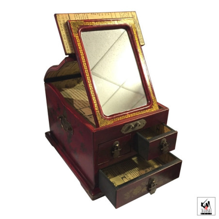 Coffret à bijoux avec miroir et 3 tiroirs BONhEUR avec FLEURS & OiSEAU (L23xP29xh20cm)