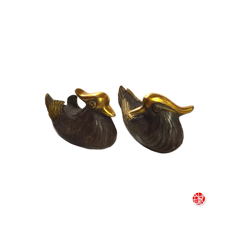 Couple de canards mandarins (Fidélité) en bronze (L13.5cm)
