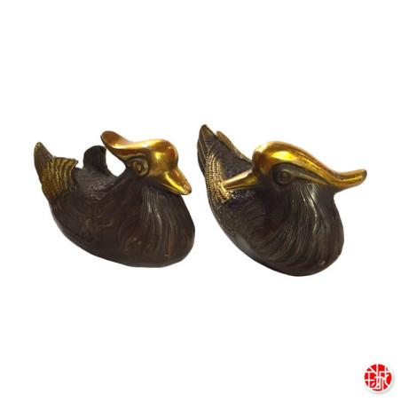 Couple de canards mandarins (Fidélité) en bronze (L13.5cm)