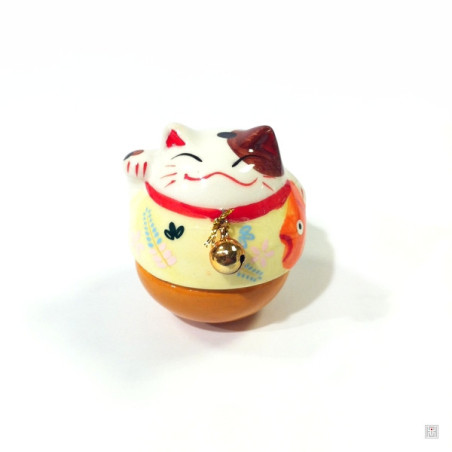 Culbuto Maneki neko grelot en porcelaine h6.5cm