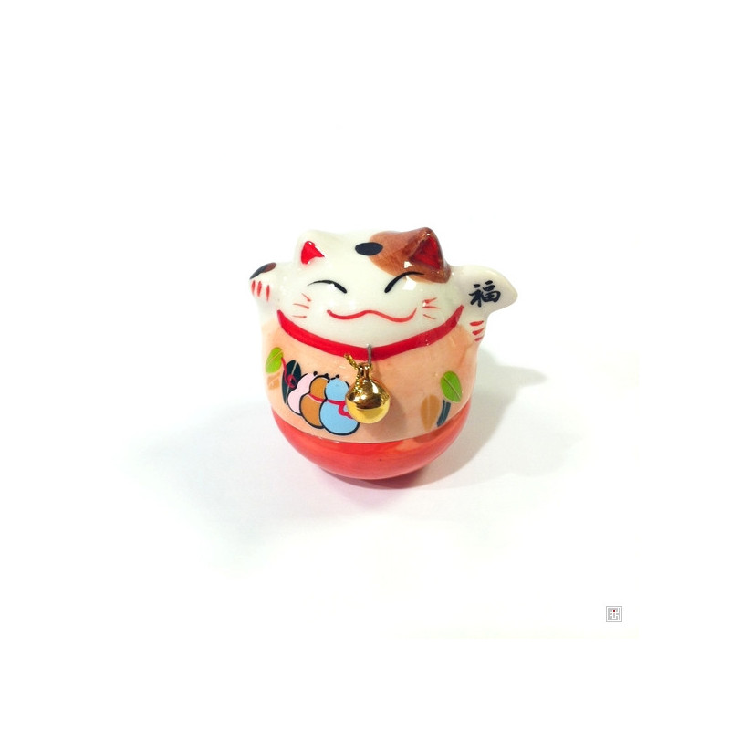 Culbuto Maneki neko grelot en porcelaine h6.5cm