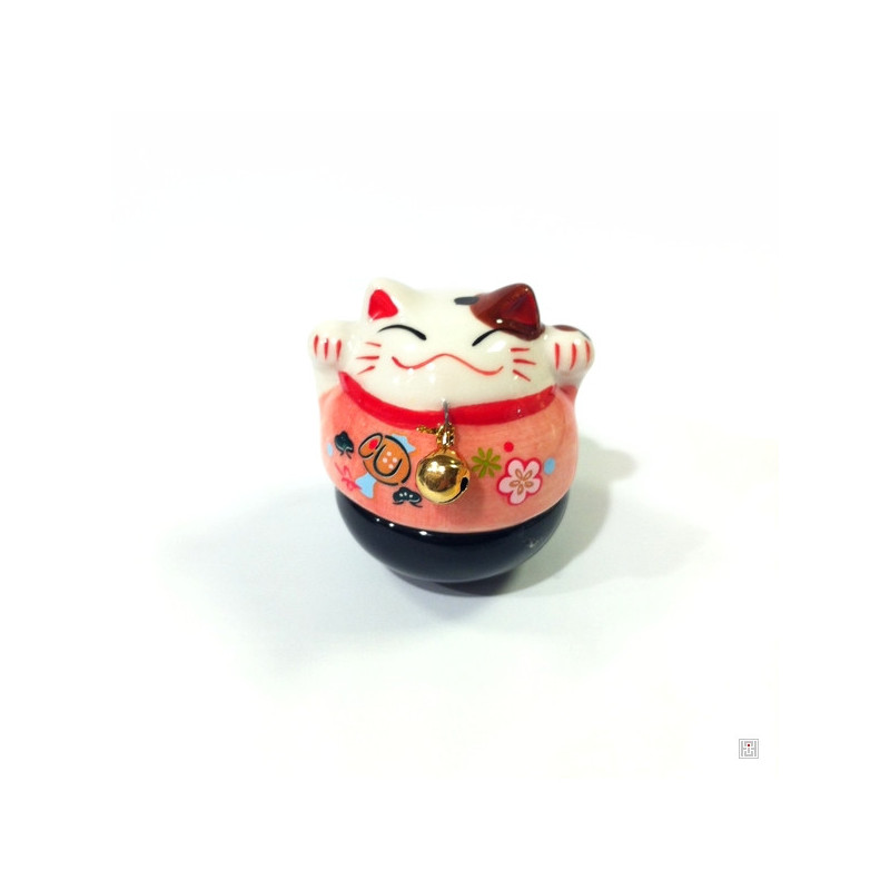 Culbuto Maneki neko grelot en porcelaine h6.5cm