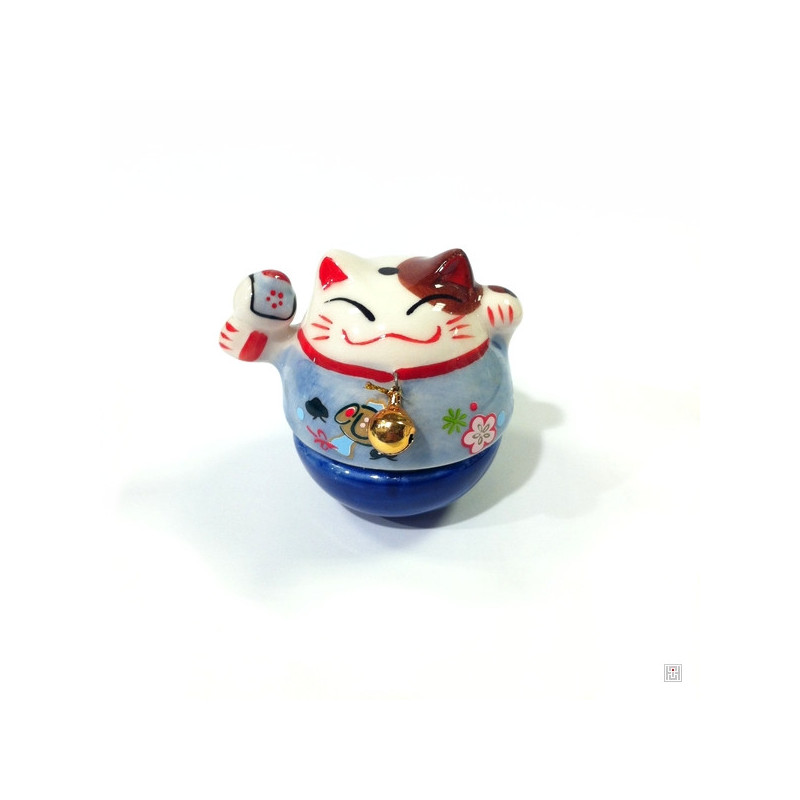 Culbuto Maneki neko grelot en porcelaine h6.5cm