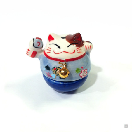Culbuto Maneki neko grelot en porcelaine h6.5cm