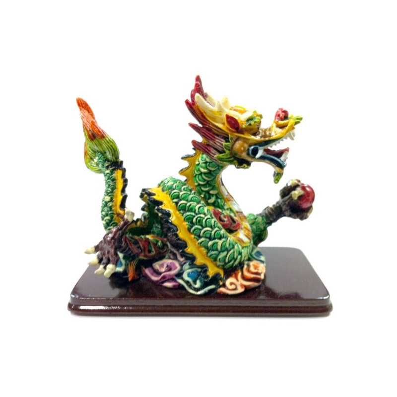 Dragon sur nuages en résine peint à la main (h10cm)