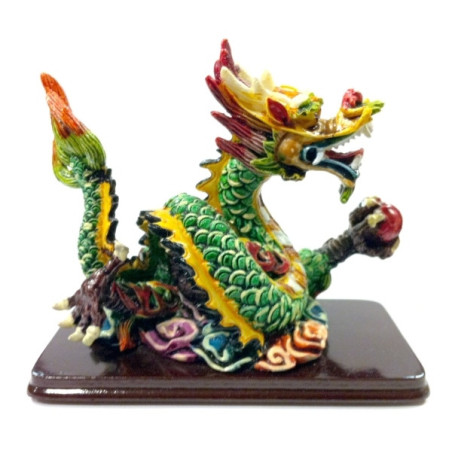 Dragon sur nuages en résine peint à la main (h10cm)