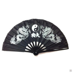 Eventail de kung-fu & tai-chi bois DOUBLE DRAGONS noir