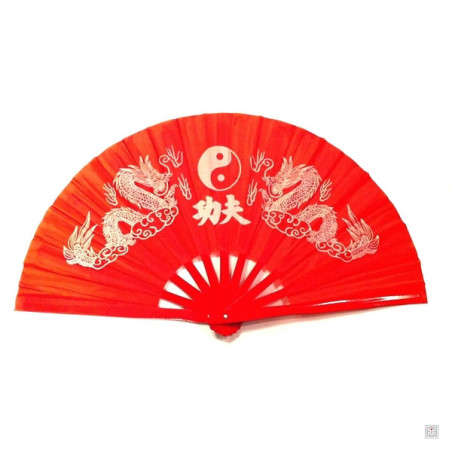 Eventail de kung-fu & tai-chi bois DOUBLE DRAGONS rouge