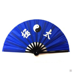 Eventail de kung-fu & tai-chi bois YiN-YANG bleu