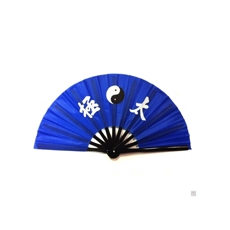 Eventail de kung-fu & tai-chi bois YiN-YANG bleu