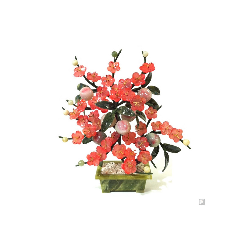 Fleurs de prunier et pêches en JAdE teinté (h30cm)