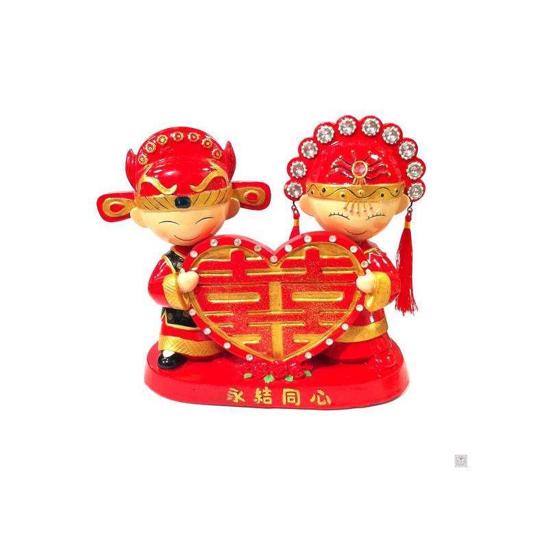 Jeunes mariés chinois DOUBLE BONhEUR en résine (h20cm)