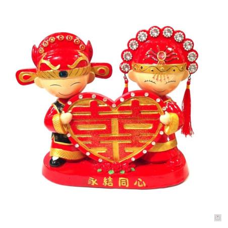 Jeunes mariés chinois DOUBLE BONhEUR en résine (h20cm)