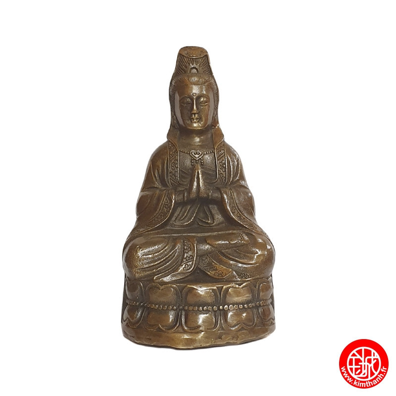 Kwan Yin (Déesse de la miséricorde) assise sur lotus en bronze (h12cm)