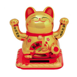 Maneki neko animé 100% solaire 2 PATTES (Bonheur et Richesse) 10cm blanc éventail