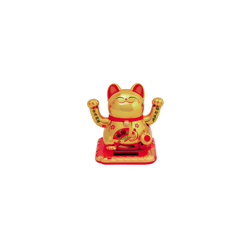 Maneki neko animé 100% solaire 2 PATTES (Bonheur et Richesse) 10cm blanc éventail