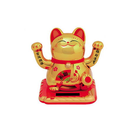 Maneki neko animé 100% solaire 2 PATTES (Bonheur et Richesse) 10cm blanc éventail