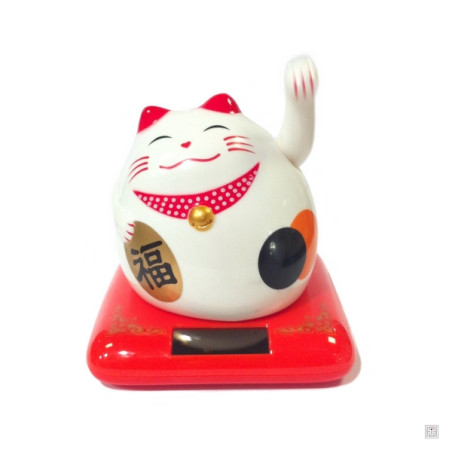Maneki neko animé 100% SOLAiRE rond blanc